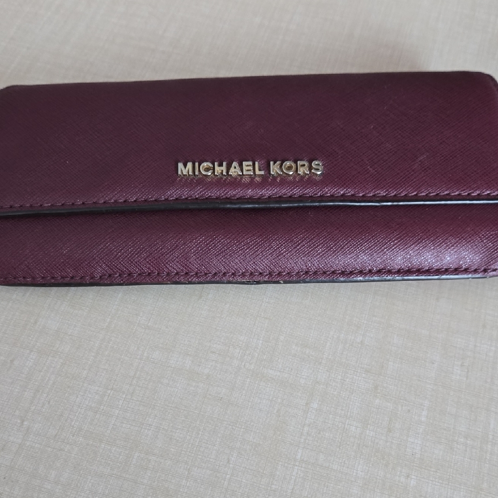 Michael Kors Deep Burgundy Clutch..good Condition ,just missing Tab To Pull Zip